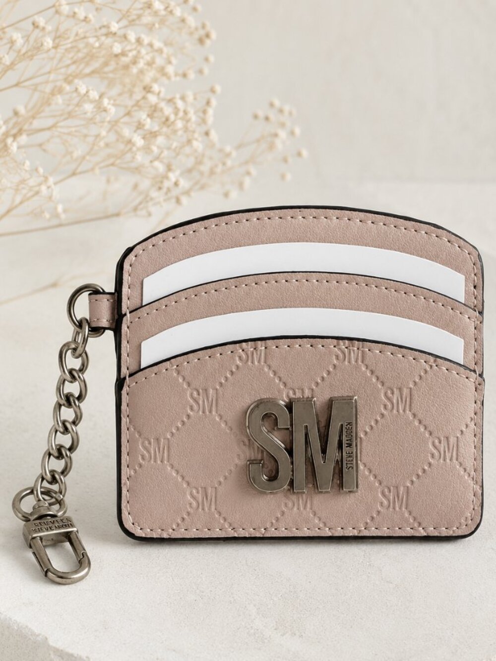 Steve Madden Wallet Card case Logo Light Pink w key Clip